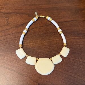 Vintage 1980s Cream, White & Gold Tone Chunky Bib Beaded Necklace Made in Italy